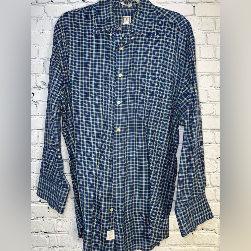 Peter Millar 100% Cotton Blue Plaid‎ Long Sleeve Button Down Shirt Large